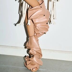 NEW! AKIRA Ruched Peep-Toe Slouch Boots in Blush